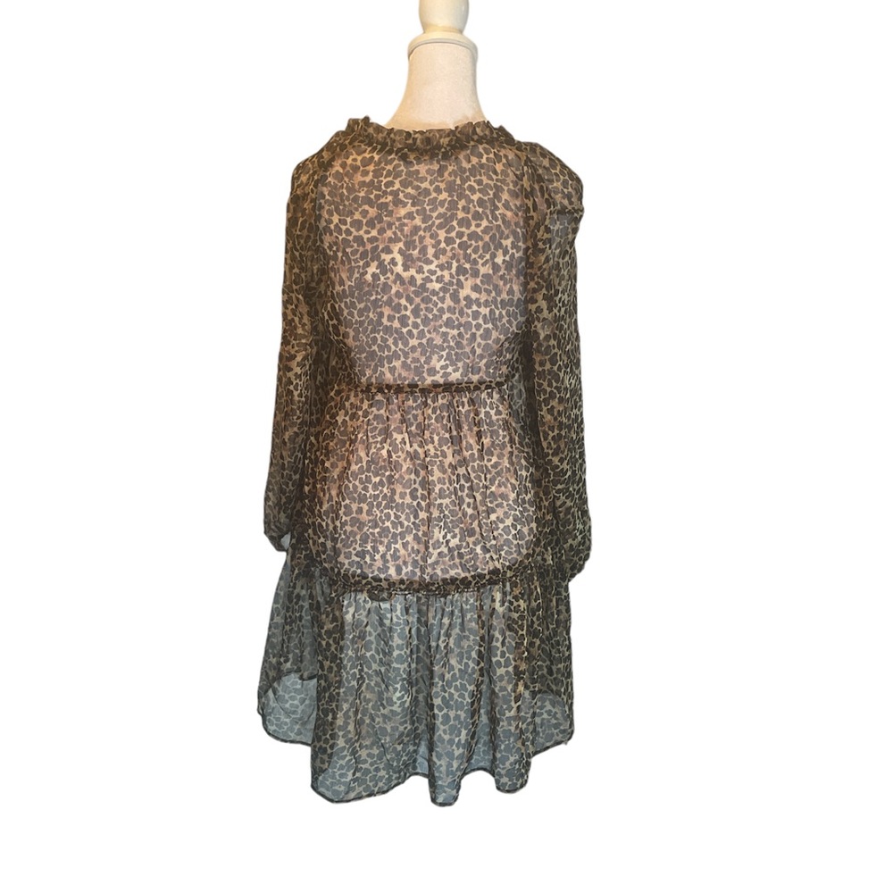 Zara Sheer Leopard Print 3/4 Sleeve Babydoll Dress Above the Knee Size XS - Picture 3 of 10